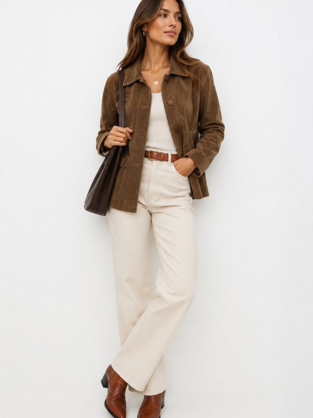 Vintage La Redoute Brown Suede Leather Button Front Jacket M